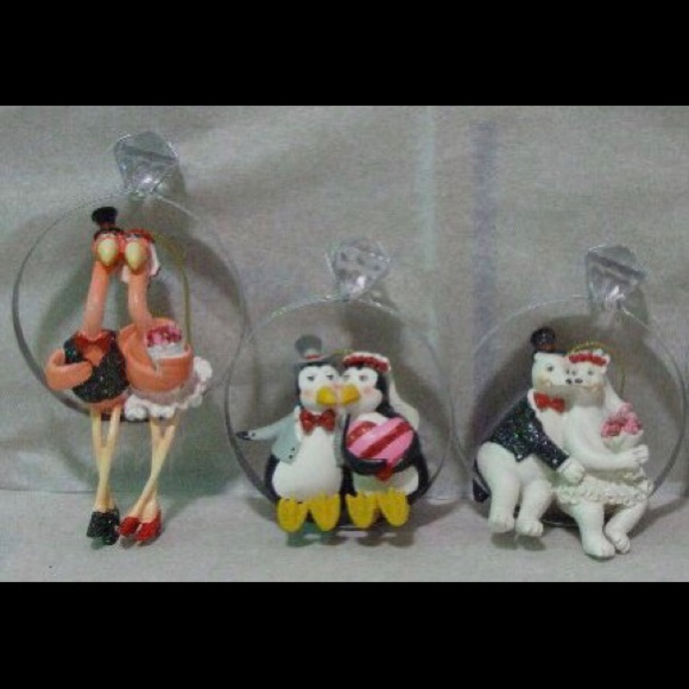 Flamingo, penguin, bear engagement ring shower